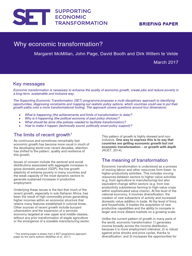 Why Economic Transformation SET Briefing Paper - FINAL | PDF