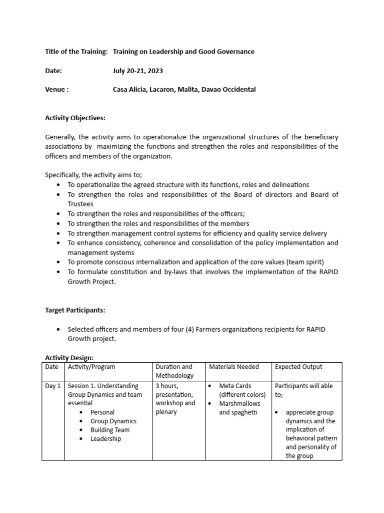 Leadership and Governance Training 2023 | PDF