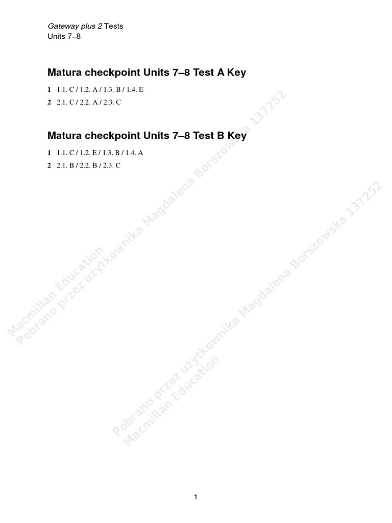 Gateway Plus Units 7-8 Test Answers | PDF
