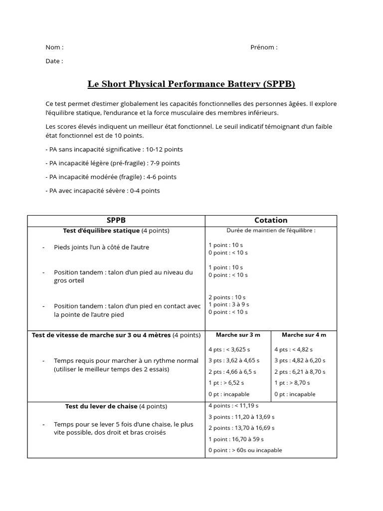 Interprétation du test SPPB et TUG | PDF | Médecine clinique | Maladies ...