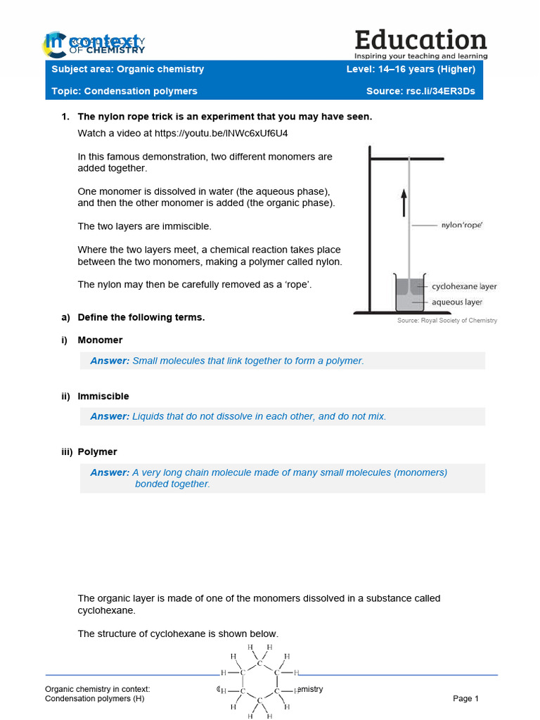 Nylon Rope Trick Experiment Explained | PDF | Polymers | Chemistry