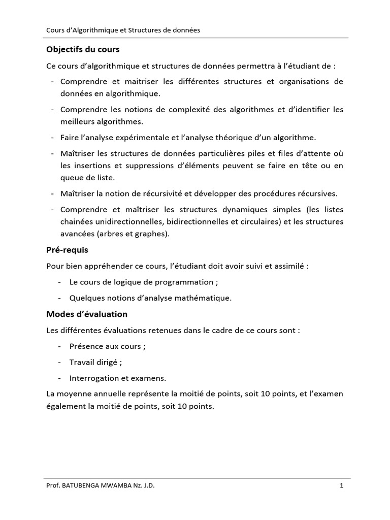 Cours d'Algorithmique et Structures de Données | PDF | Théorie de la ...