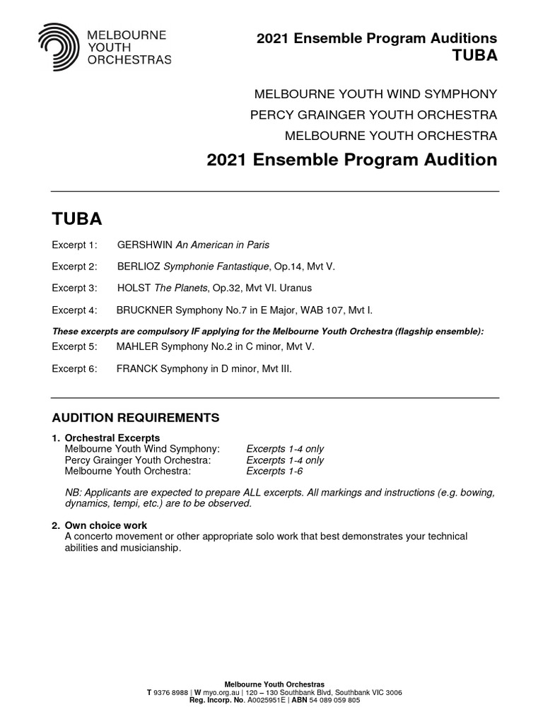 2021-Audition-Excerpts-TUBA-1 | PDF | Orchestras | Audition