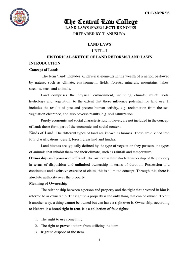 Land Law Lecture Notes Overview | PDF | Eminent Domain | Justice