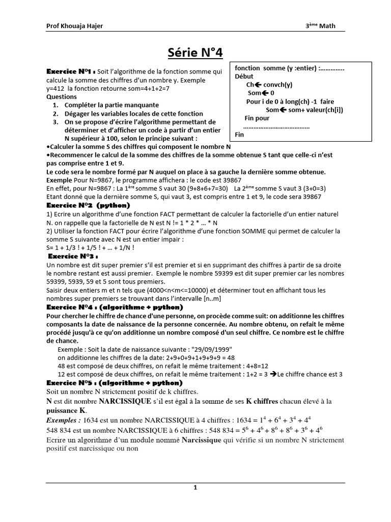 Algorithmes de nombres et fonctions en Python | PDF | Mathématiques ...
