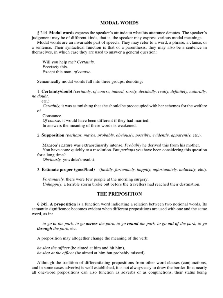 Understanding Modal Words and Prepositions | PDF | Preposition And ...