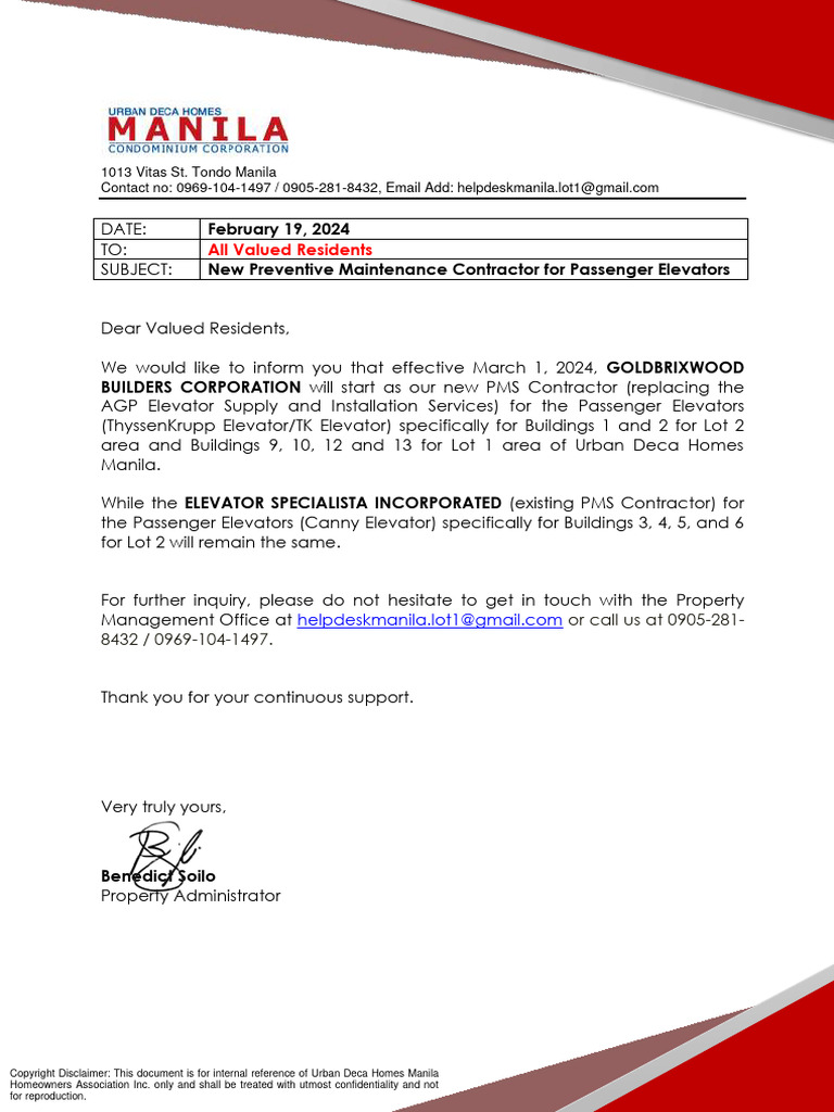 Memo - New PMS Passengers Elevator.02172024 | PDF