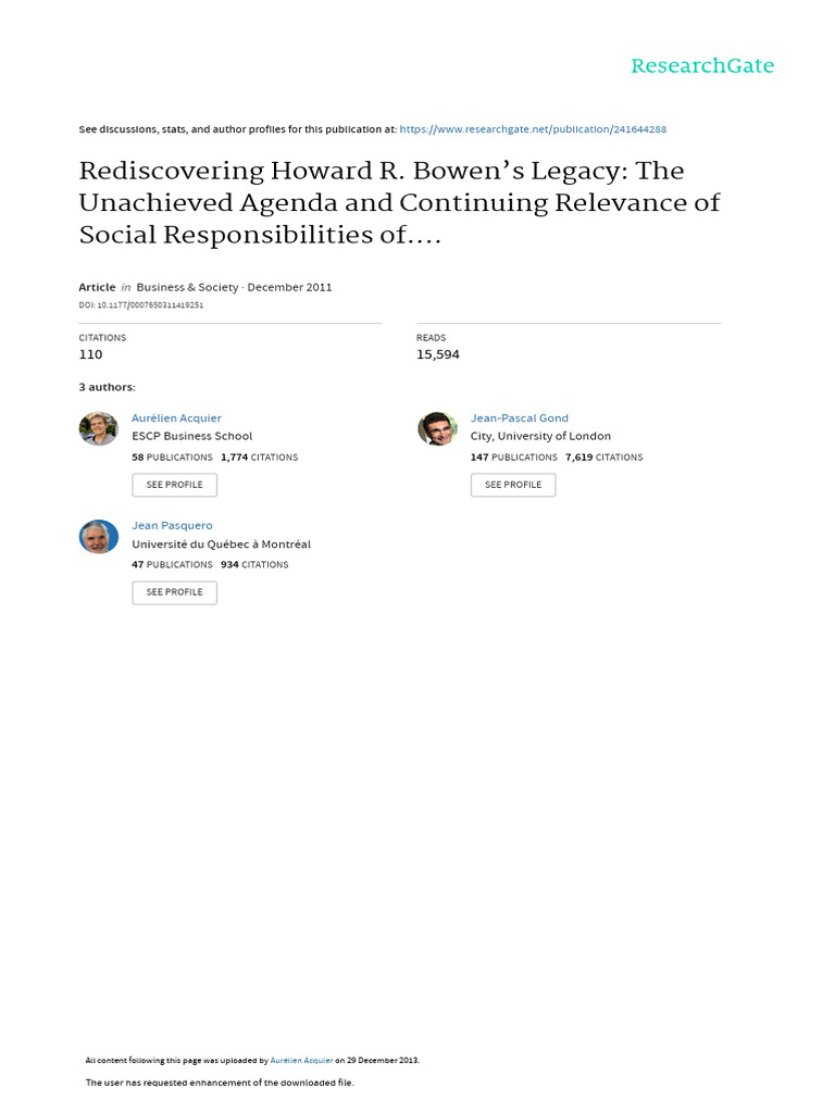 Bowen's Legacy in Corporate Responsibility | PDF | Economics ...