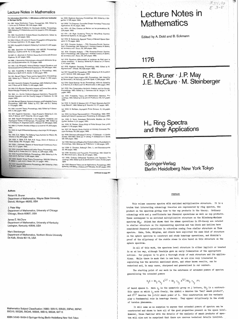 Bruner P. May Mcclure M. Steinberger: Lecture Notes in Mathematics ...