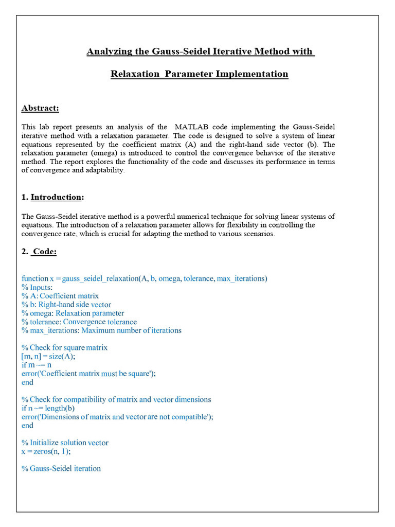 Matlab Final Report | Download Free PDF | System Of Linear Equations ...