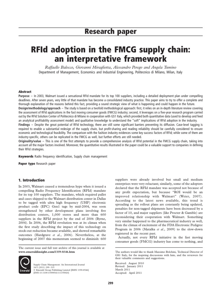 RFId Adoption in FMCG Supply Chains | PDF | Radio Frequency ...
