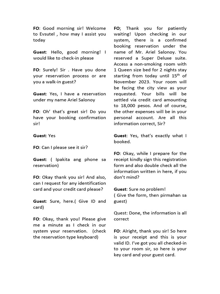 FRONT OFFICE SCRIPT PMS | PDF