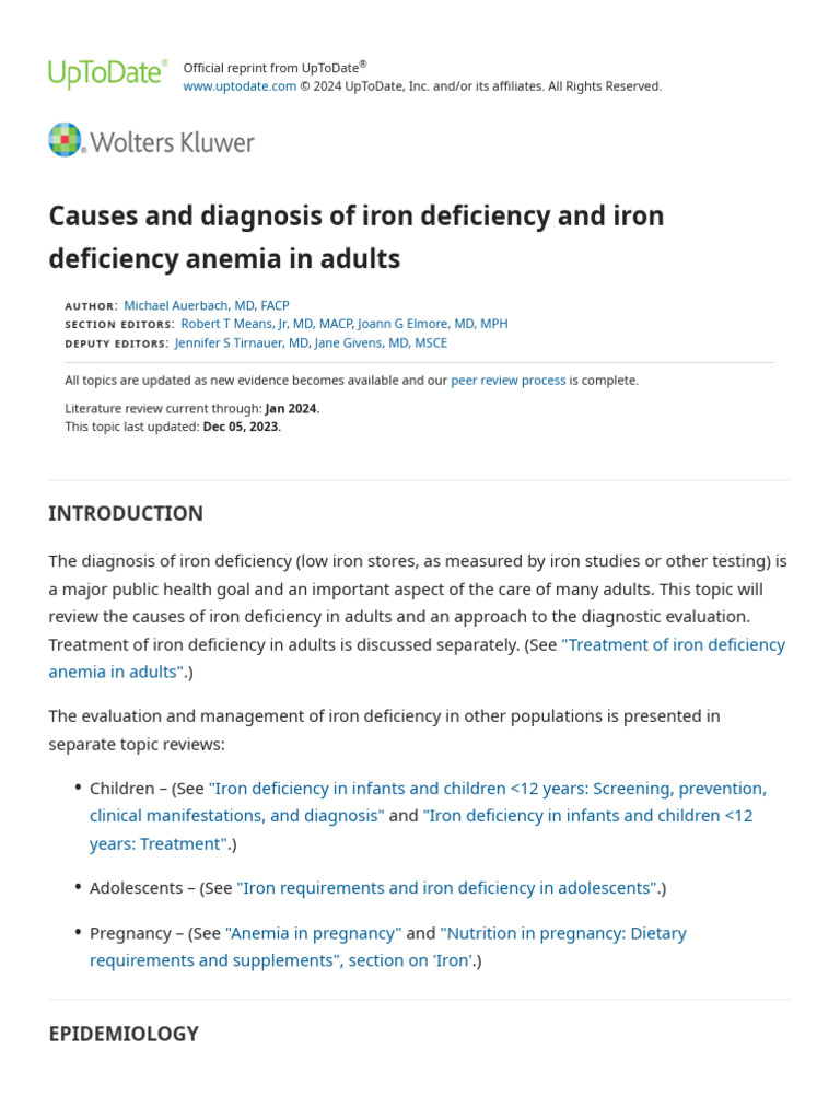 Causes and Diagnosis of Iron Deficiency and Iron Deficiency Anemia in ...