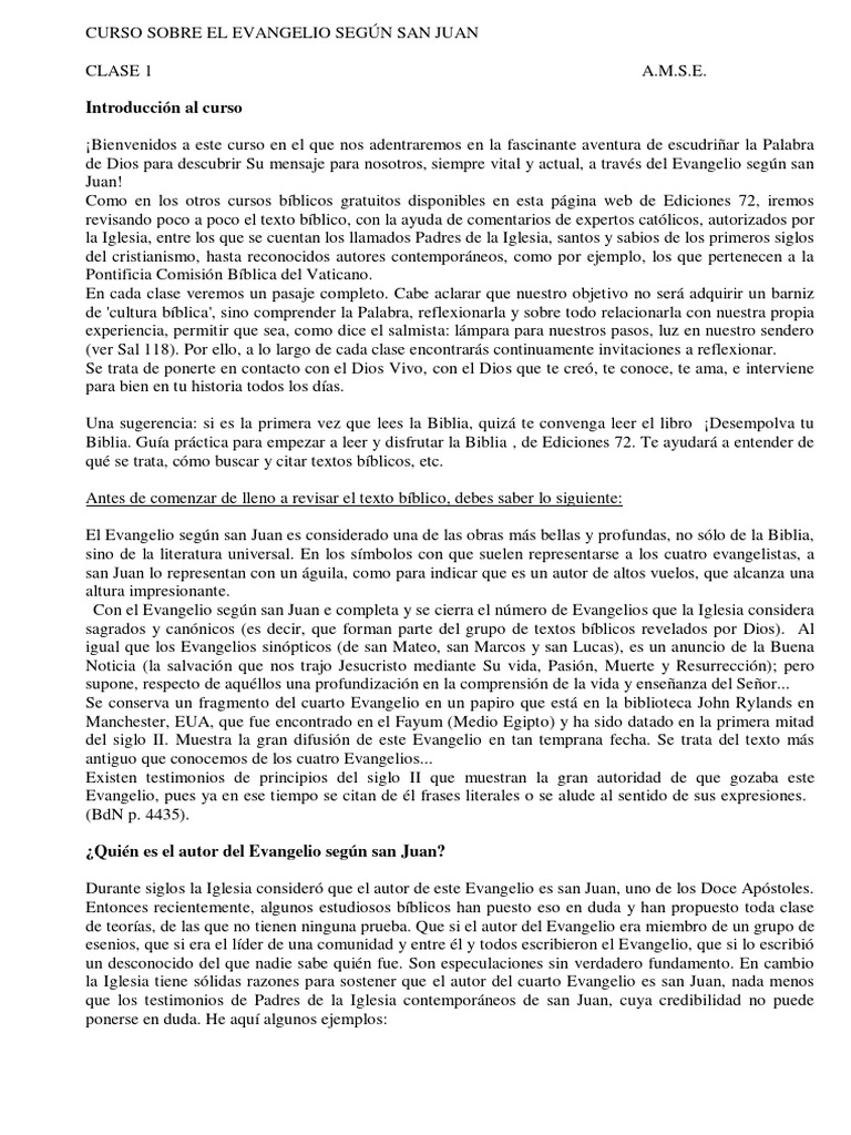 Curso sobre el Evangelio de San Juan | PDF | Juan el apóstol | Jesús