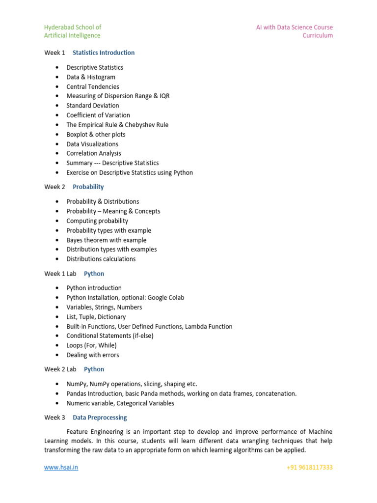 Hyderabad School Of Artificial Intelligence Curriculum Pdf Support