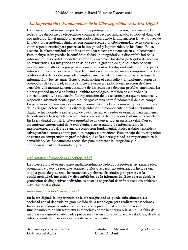 La Importancia Y Fundamentos De La Ciberseguridad En La Era Digital