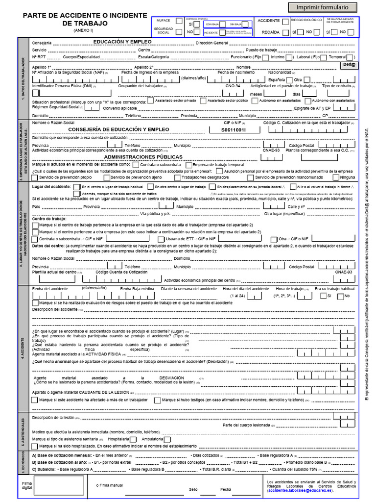 Anexoi Parte Accidente Trabajo Pdf Trabajo Temporal Herramientas