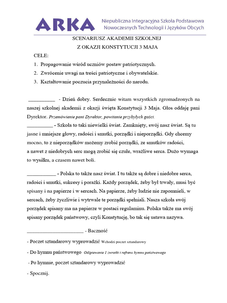Scenariusz Na Zakończenie 6 Klasy Kabaret 7_scenariusz_akademii_3_Maja (3) | PDF