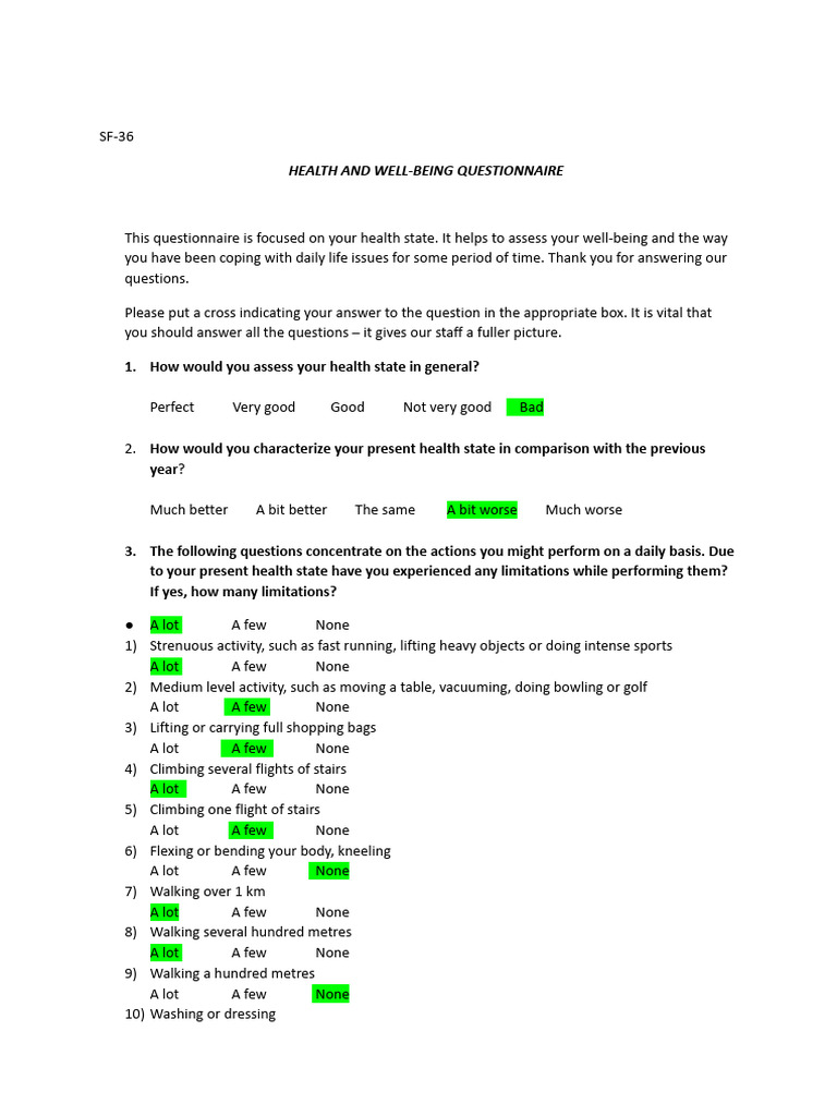 SF-36 Health Questionnaire Overview | PDF | Feeling | Cognitive Science