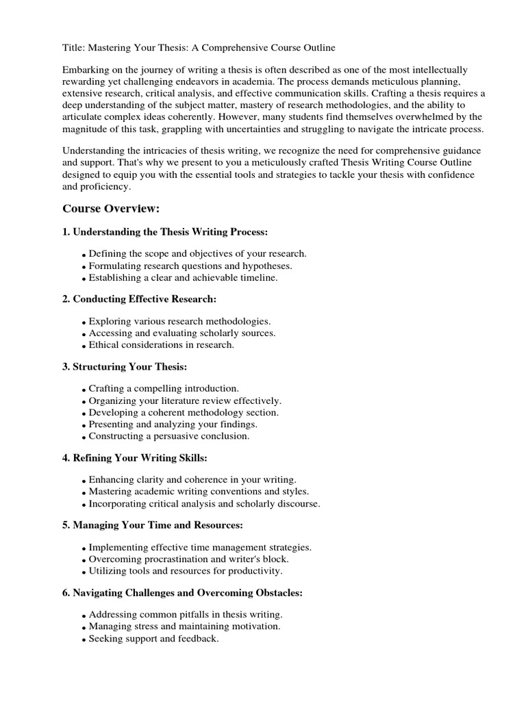 Thesis Writing Course Outline | PDF | Thesis | Essays