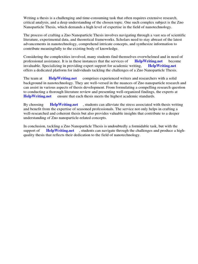 Zno Nanoparticle Thesis PDF Nanoparticle Zinc Oxide