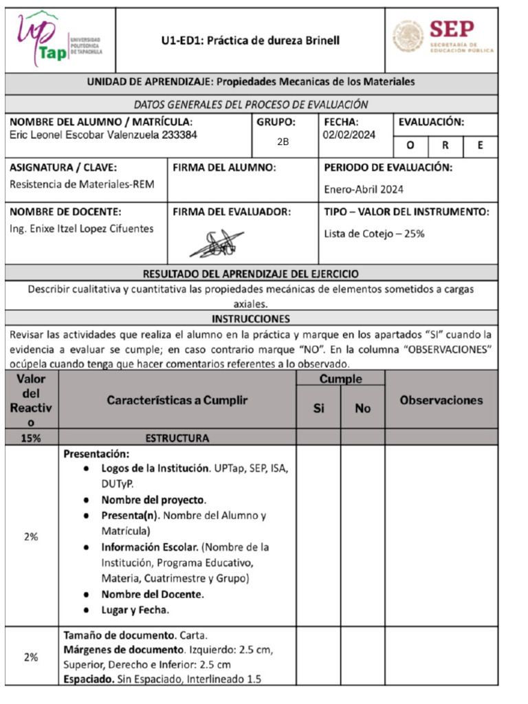 Reporte Dureza 2B Isa 2.22 | PDF | Dureza | Ingeniero civil