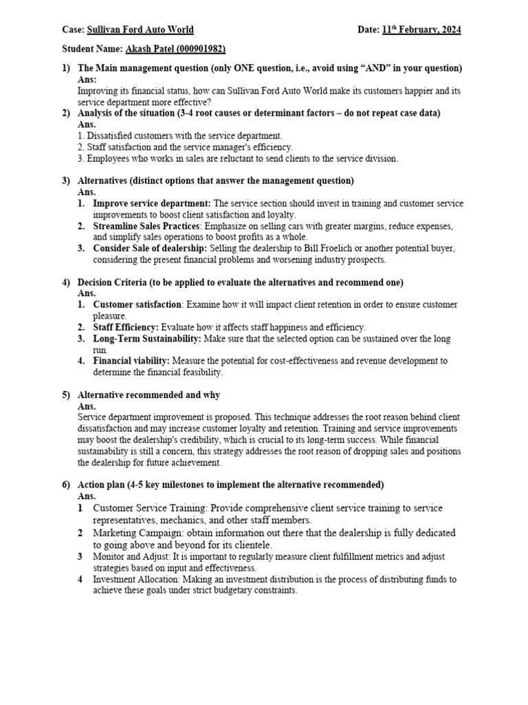 Case 1 Sullivan Ford Auto World PDF Sales Customer