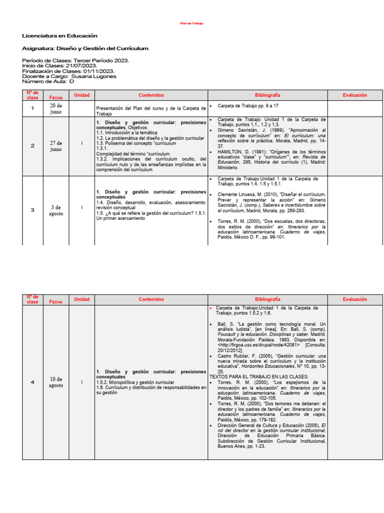 Plan de Trabajo: Diseño Curricular 2023 | PDF | Plan de estudios ...