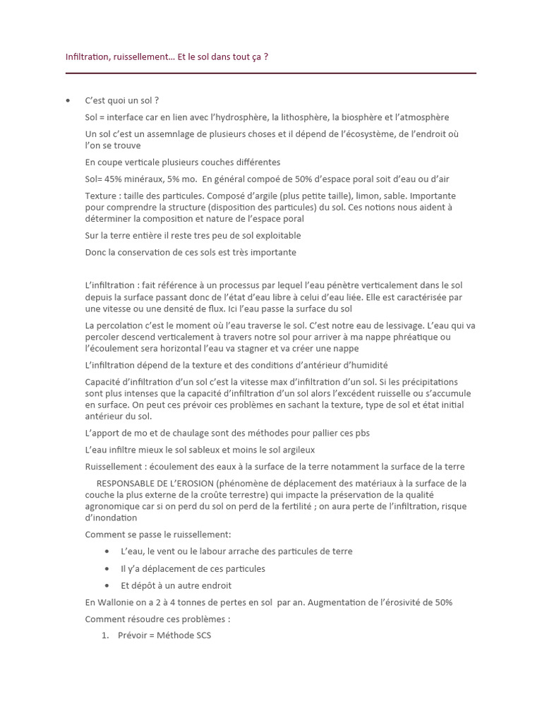 Gestion de l'infiltration et ruissellement du sol | PDF | Sol ...