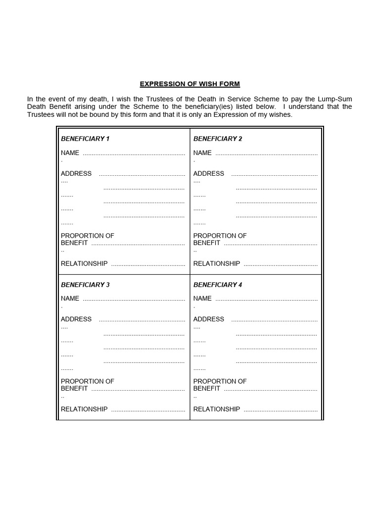 Expression of Wish form PDF Private Law Common Law