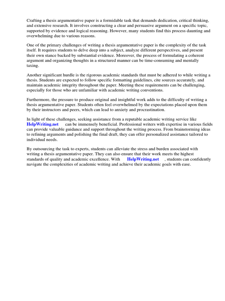 How To Write A Thesis Argumentative Paper | PDF | Essays | Thesis