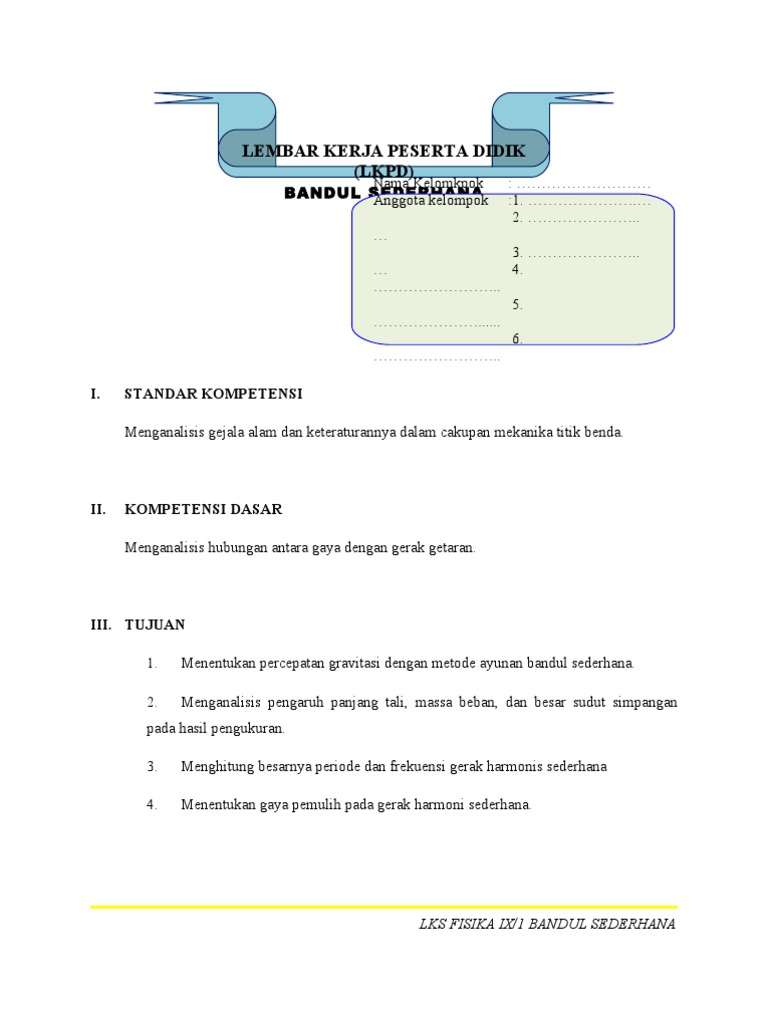 Lkpd Bandul Sederhana