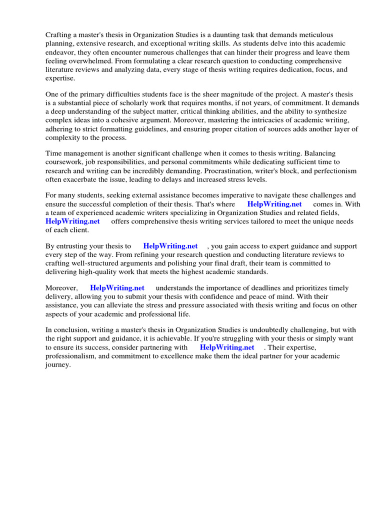 Master Thesis Organization Studies PDF Citation Thesis