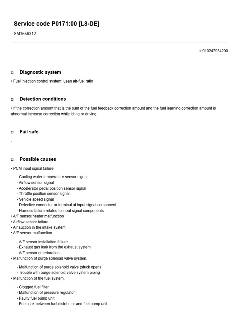 P0171 PDF Throttle Vehicle Parts