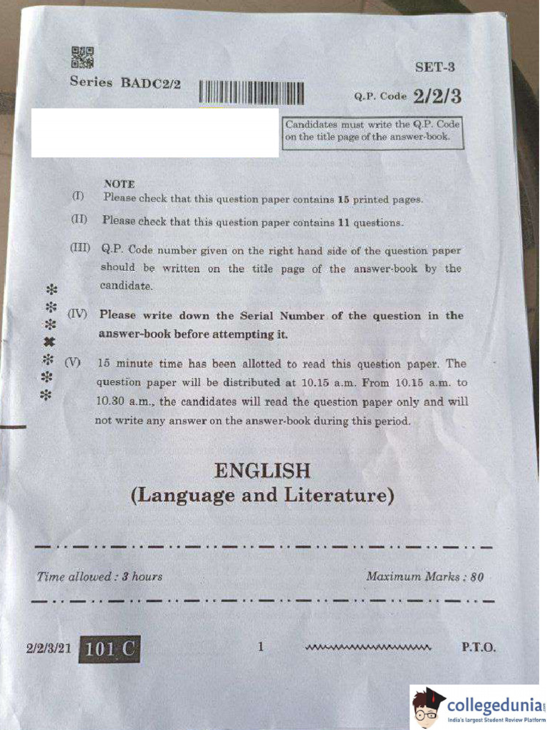 CBSE Class 10 English Question Paper 2024 Set 3 2 2 3 | PDF