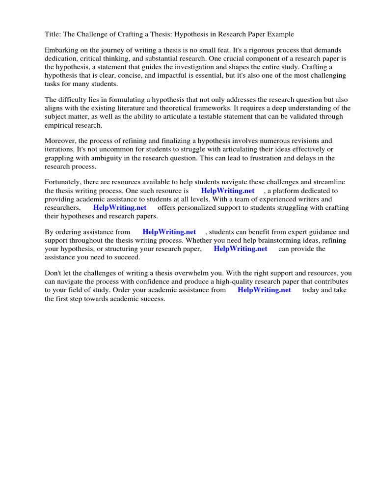 Hypothesis in Research Paper Example | PDF | Hypothesis | Scientific Method