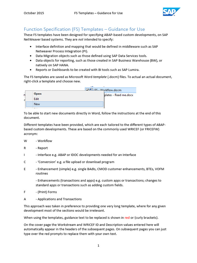 Function Specification (FS) Templates - Guidance For Use | PDF ...