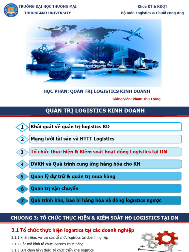 Logistics KD - Chương 3 - Tổ chức thực hiện & Kiểm soát hoạt động ...