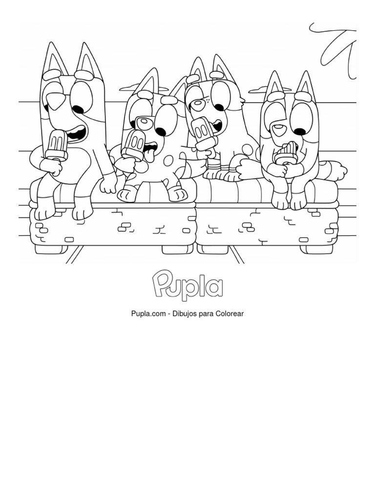 Bluey, Bingo, Muffin y Calcetines Comiendo Helado | PDF | Arte, image size:768x1024