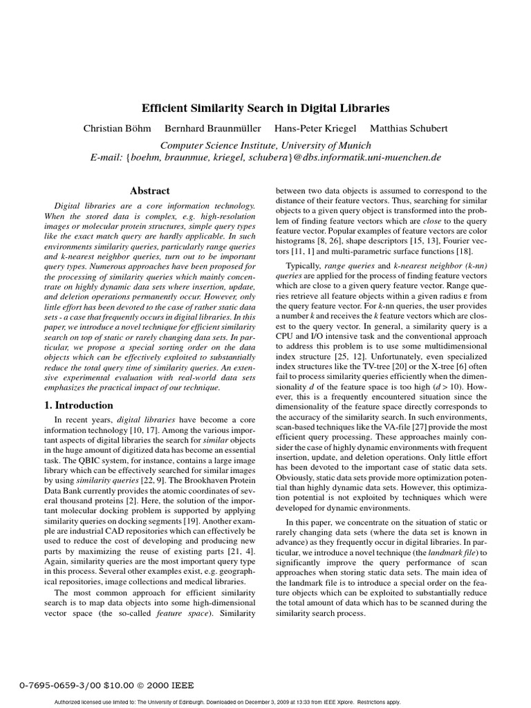 Efficient Similarity Search Techniques | PDF | Information Retrieval | Data