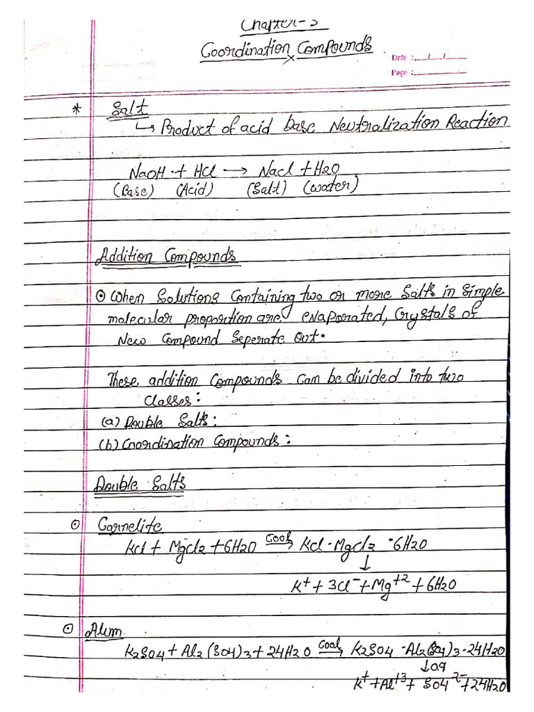 Class 12th Chemistry Chapter - Coordination Compounds Notes PDF | PDF