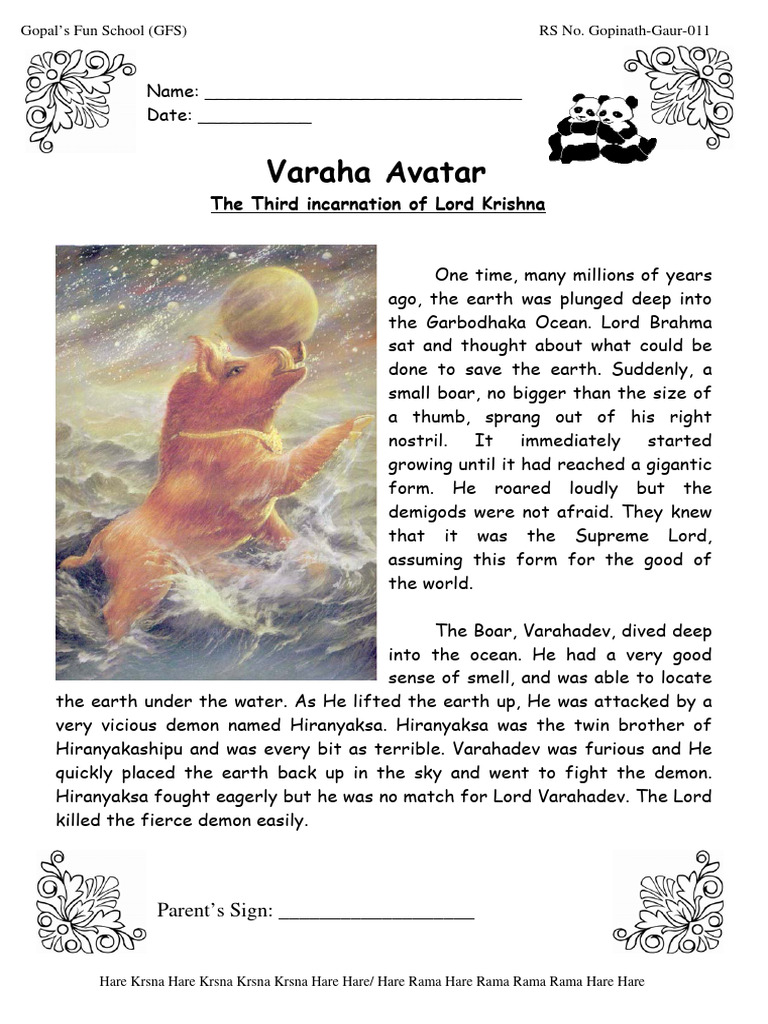 Varaha Avatar: Lord Vishnu's Boar Incarnation | PDF