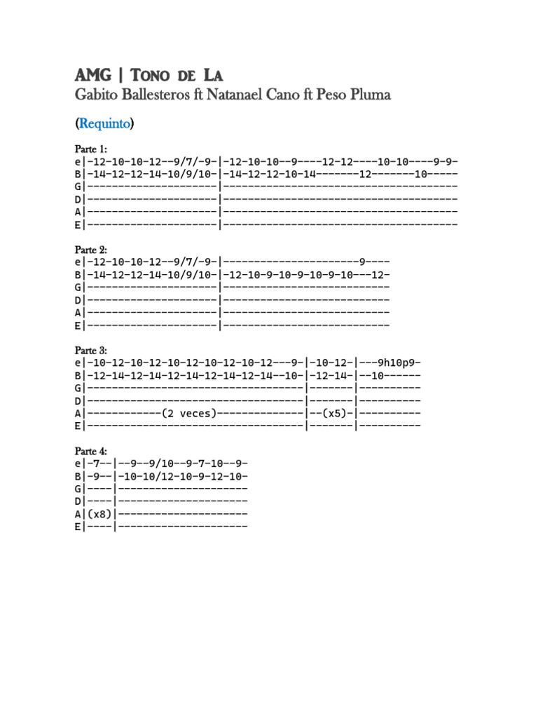 Notas y Acordes de AMG para Requinto | PDF