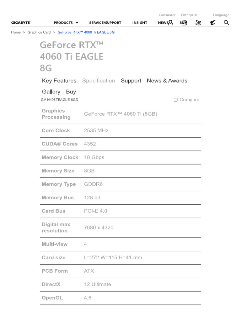 2023 11 24 gtx 4060 ti geforce rtx 4060 ti eagle 8g specification