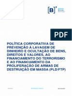 Política Corporativa de Prevenção e Combate Ao Financiamento Do Terrorismo, À Lavagem e À Ocultação de Bens, Direitos e Valores B3