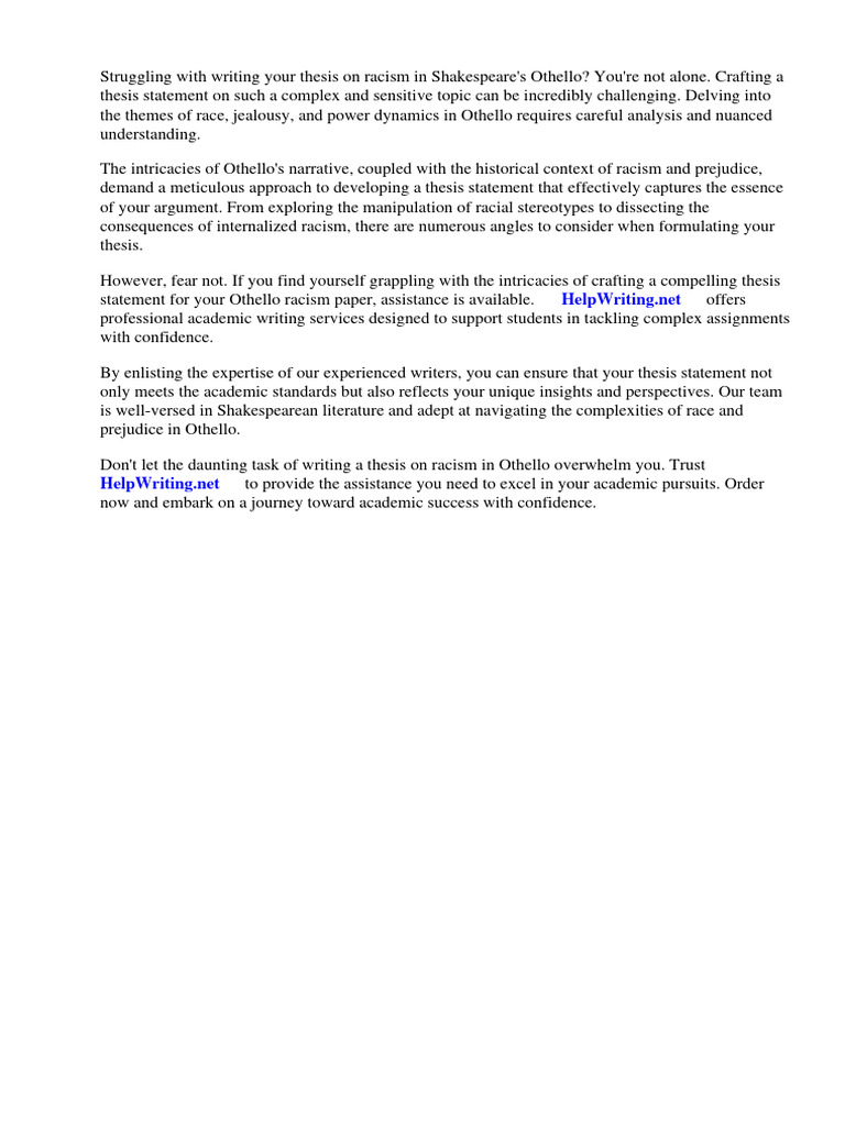 Othello Racism Thesis Statement | PDF | Othello | Iago