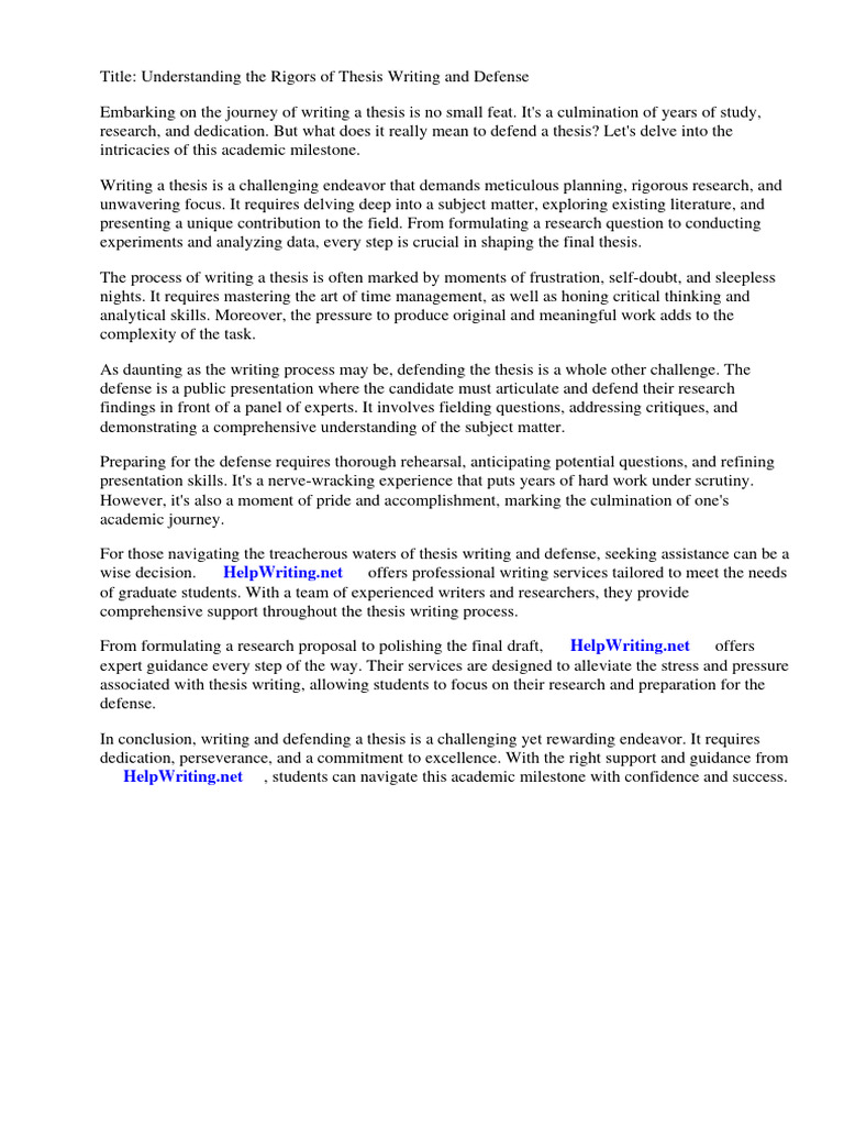 What Does It Mean To Defend Thesis PDF Thesis Essays