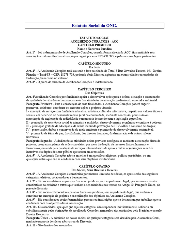 Modelo Estatuto Ong | PDF | Contabilidade | Conselho de Segurança das ...