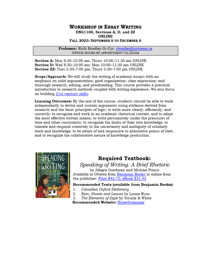 ENG1100 - Fall 2023 | PDF | Essays | Rhetoric