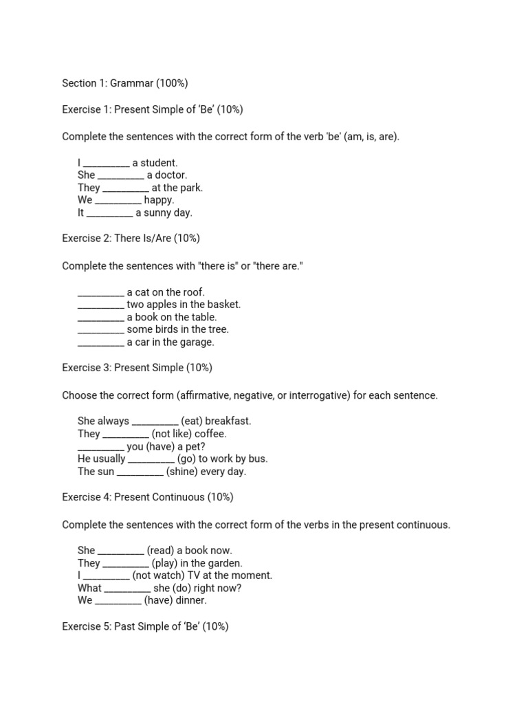 A1 Grammar Final Exam Pdf Part Of Speech Adjective
